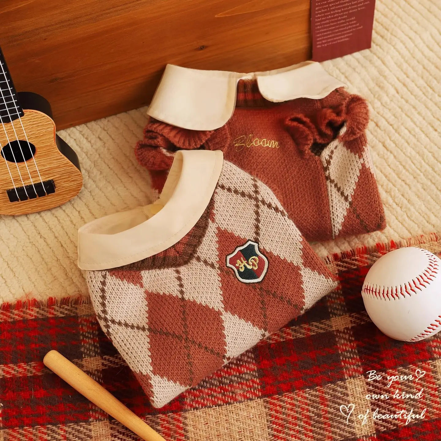 Suéter antidesgarro de invierno para gatos y perros – Argyle - imagen 3