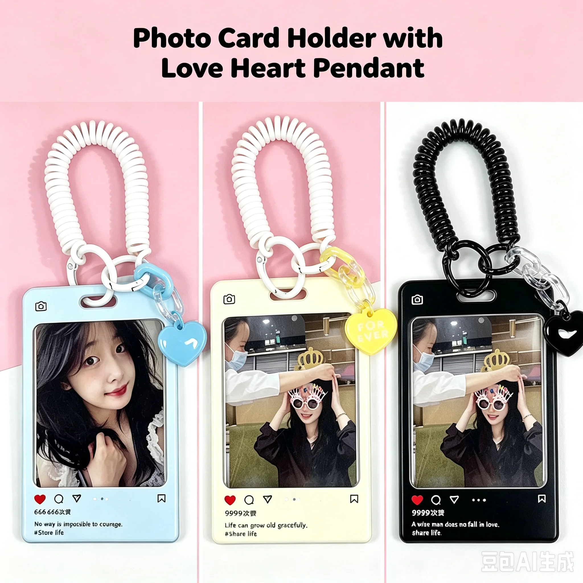 Ins Style Clear Plastic Card Holder, Student School ID Photo Card Sleeve, Embossed DIY Kpop Photocard Holder Keychain