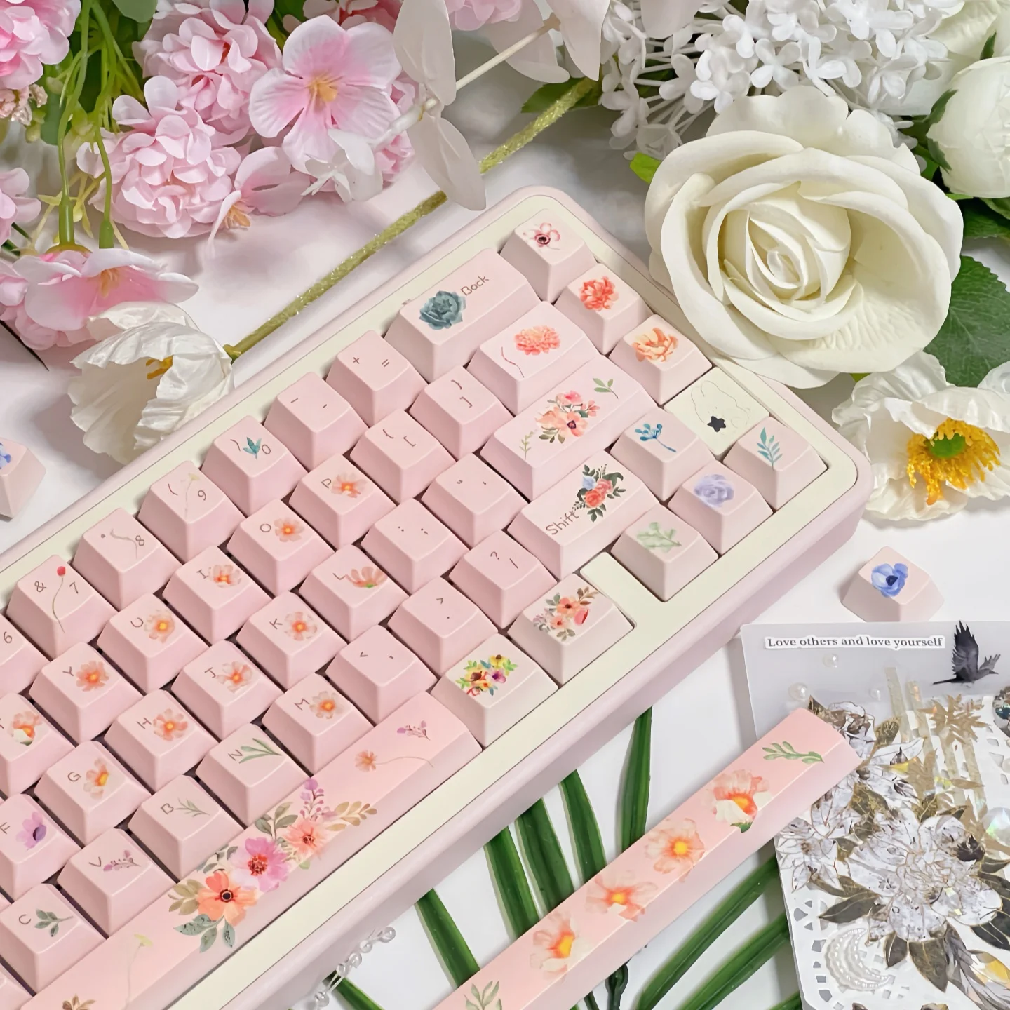 

Earthy floral keycaps five-sided hot sublimation new original round roll MOA girls cute customized personalized keycaps PBT