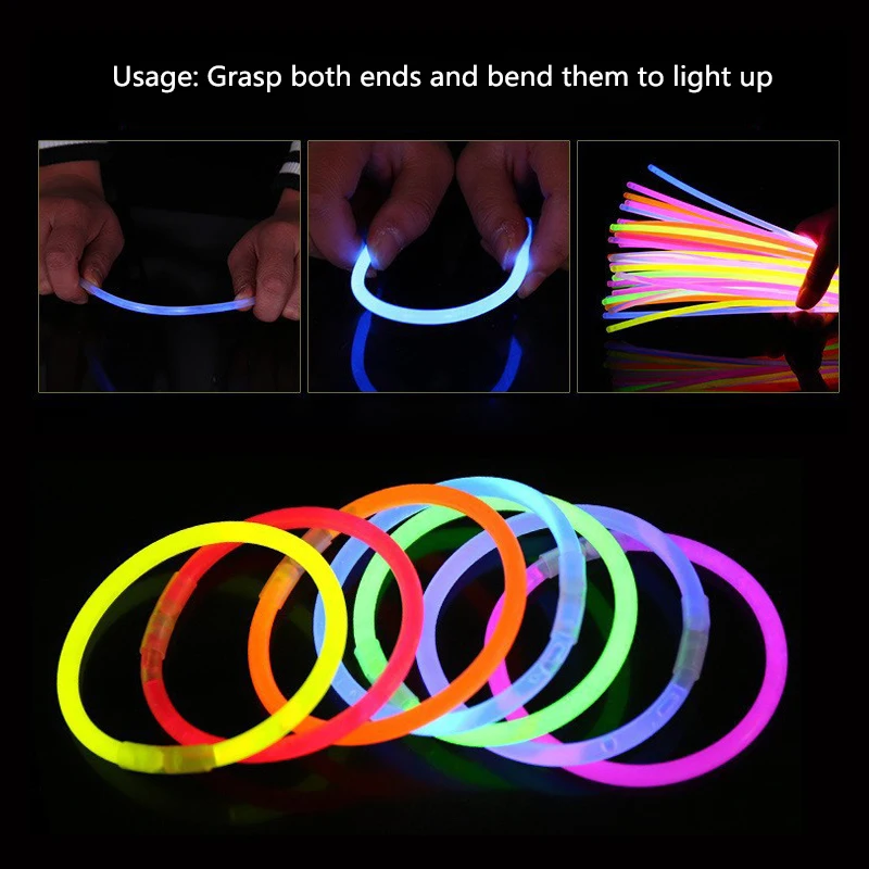 50/100Pcs Brilho Vara Fluorescente Colar de Neon Pulseiras Festa Luz Vara Para Wedd Festive Concert Party Brilho Vara