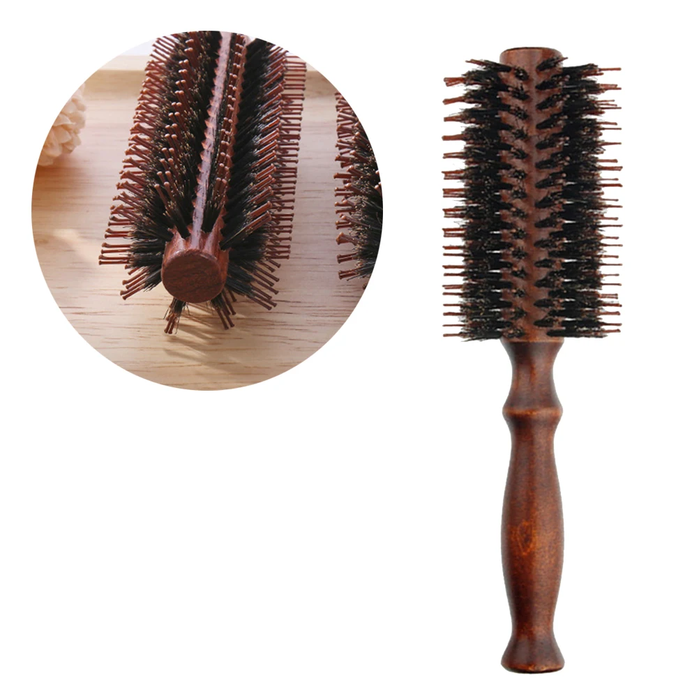 

2Pcs Curling Hair Comb Round Anti-Static Natural Wood Bristle Hairdresser Hair Curling Tools Salon Home Use Round