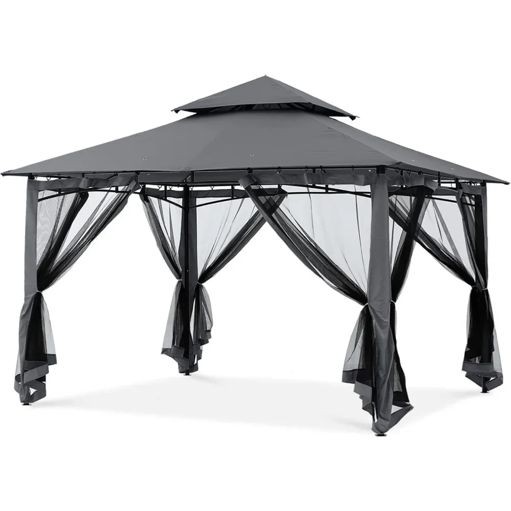 

Outdoor Garden Gazebo for Patios With Stable Steel Frame and Netting Walls (10x10 Canopy Sunshade Dark Gray) Beach Tent Camping