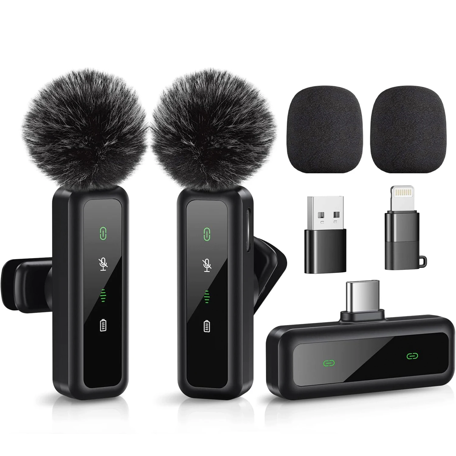 ميكروفون Lavalier لاسلكي لأجهزة الكمبيوتر المحمول iPhone iPad Android وتسجيل الفيديو المباشر وبث إلغاء الضوضاء وميكروفون صغير