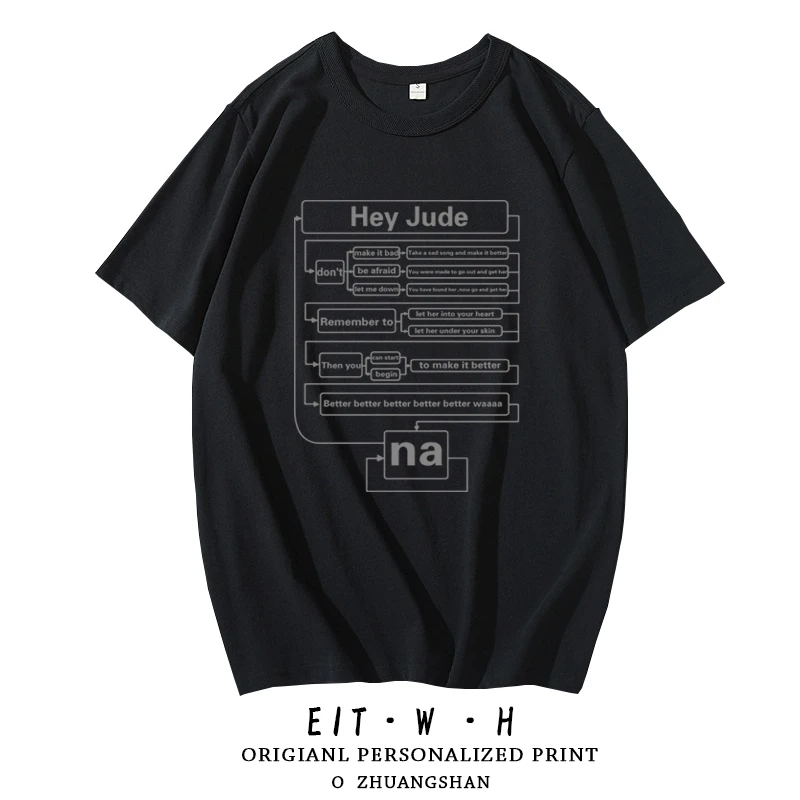 

Hey jude short-sleeved T-shirt, Hi Jude, Beatles, Lennon, geek engineer clothes, half-sleeved shirt