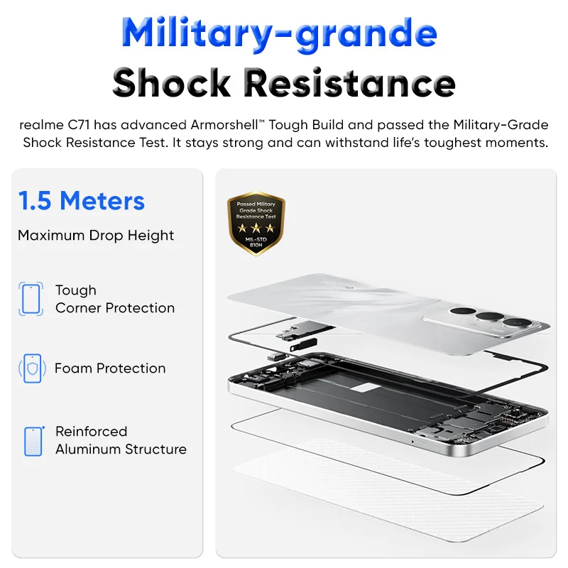 realme C71 Smartphone Global Version 4G 6.67″ 120Hz Display 6000Mah Battery 45W Charge 50MP Camera Unisoc T7250 Chipset NFC IP64 7