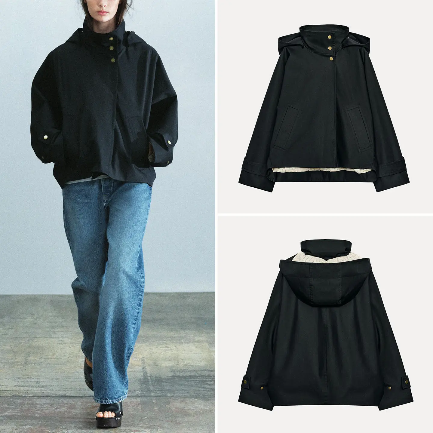 Fashionable Long Sleeve Stand Collar Button up Hooded Jacket Women's Casual Style Loose Fit Outerwear Autumn Collection