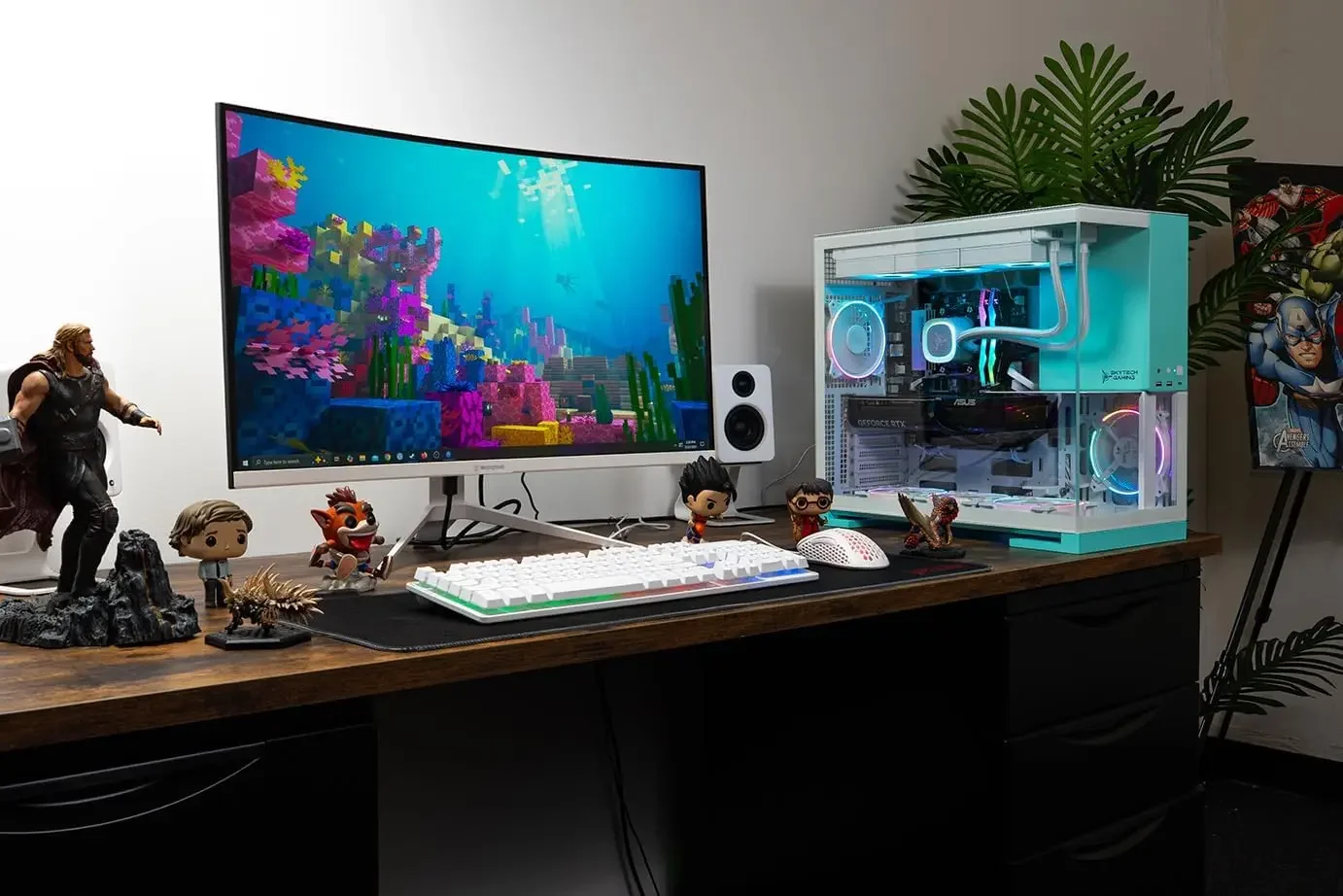 PC Desktop Skytech Gaming Aqua, Ryzen 7 9800X3D 4.7 GHz (5.2 GHz Turbo), NVIDIA RTX 5080 16GB, 2TB Gen4 NVMe SSD, 32GB DDR5