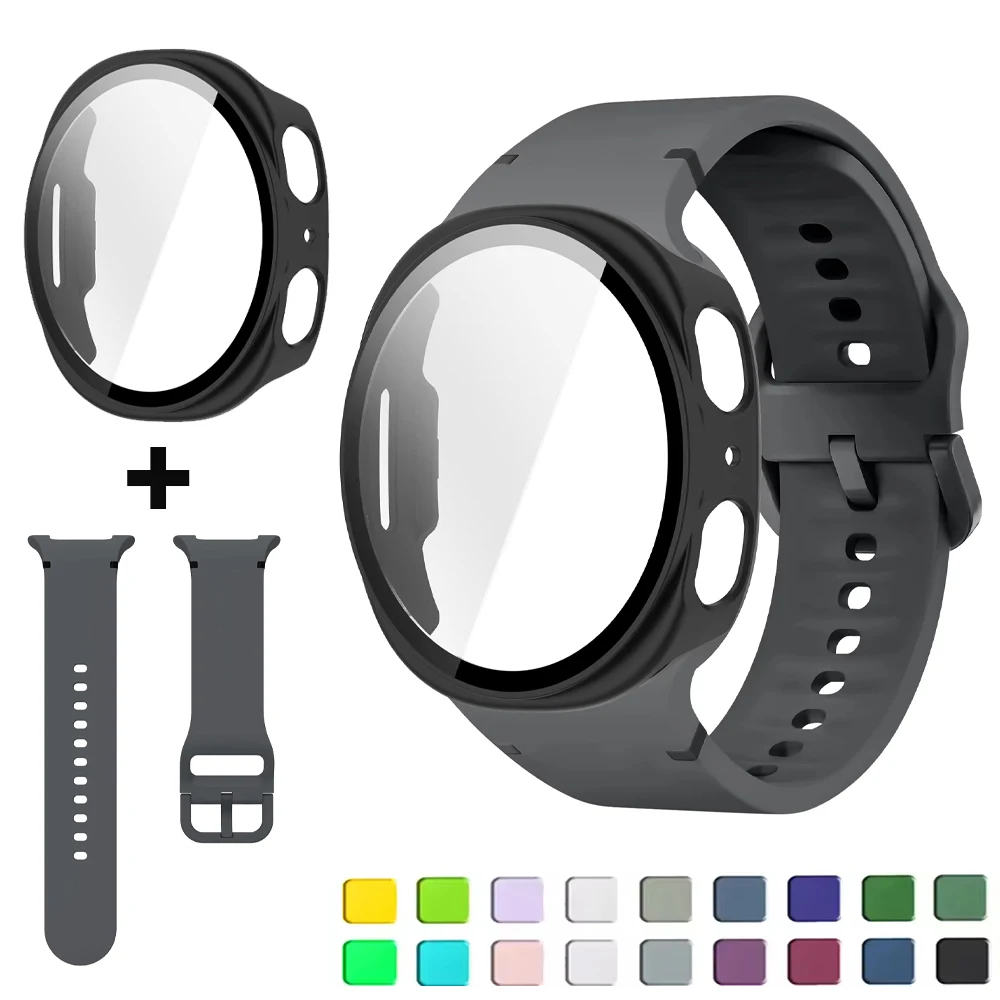Capa + vidro + pulseira para samsung galaxy watch 8 44mm 40mm 1:1 pulseira esportiva oficial blet correa pulseira + capa galaxy watch8 cinta