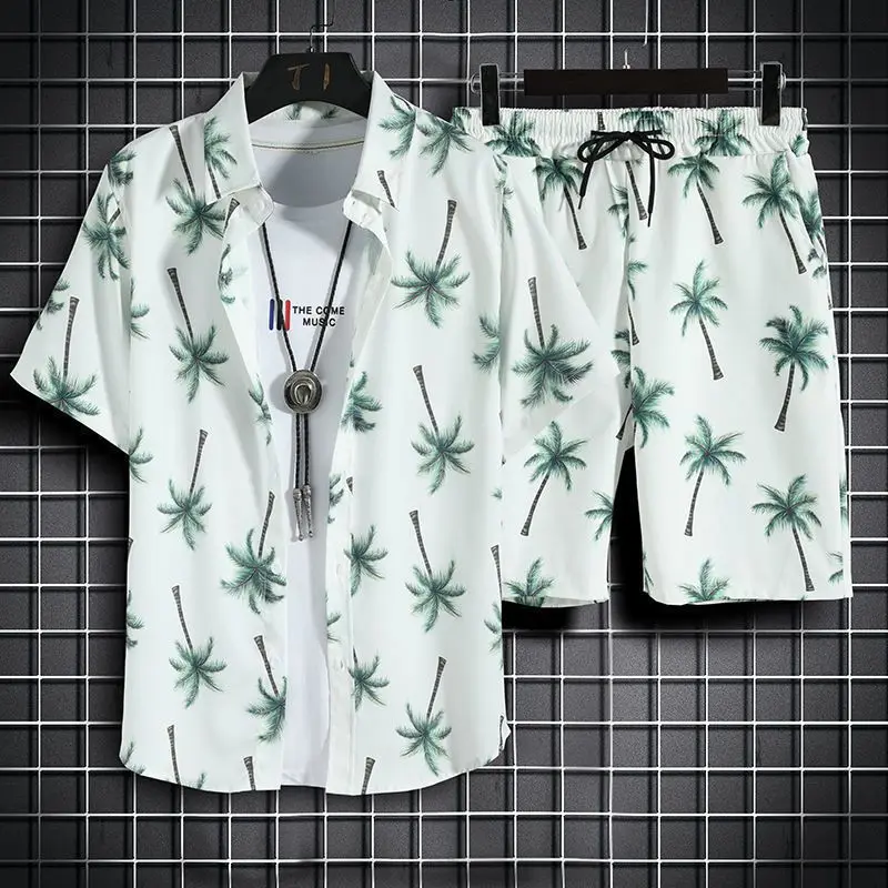 Hawaiian Beach 2 Piece Set For Men Quick Dry Shirt and Shorts Set Summer Men Fashion Clothing Printing Casual Vacation Outfits