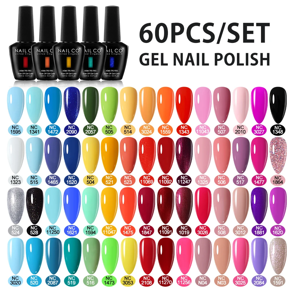

NAILCO 15ml 60pcs/Set UV Gel Nail Polish For Manicure Semi Permanent Lakiery Hybrydowe HEMA TPO FREE Varnish Nails Art Soak Off