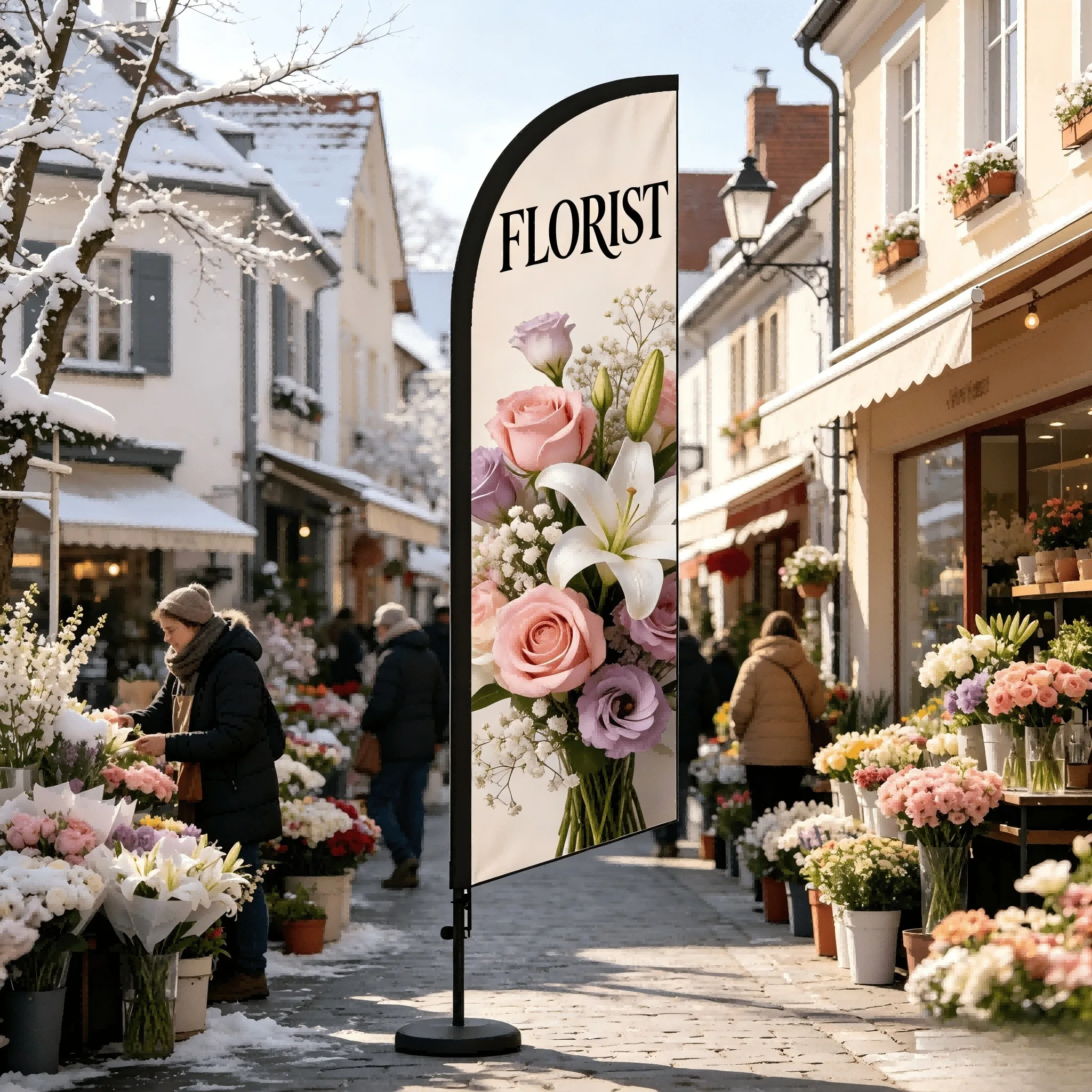 Personalized LOGO Florist-Themed Floral Advertising Flag with Feather Design Double-Sided Sunproof Wind-Resistant Pol