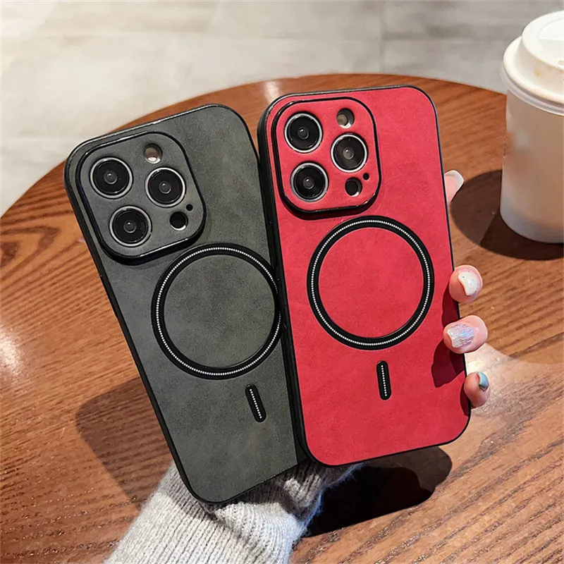 Luxury Wireless Charging Magnetic Cortex Leather Phone Case For iPhone 16 13 12 15 17ProMax 14Plus 18Pro Shockproof Bumper Cover