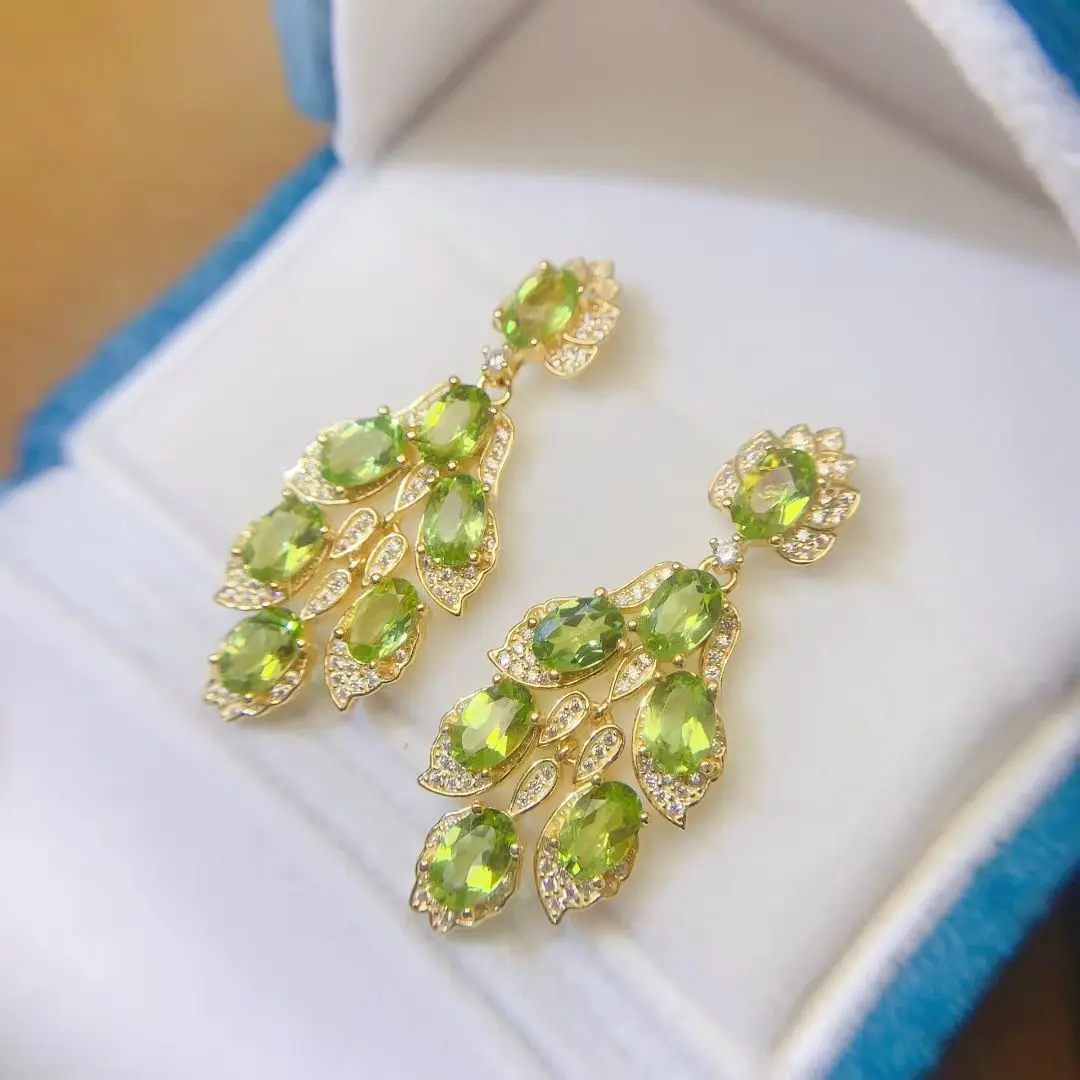 

Роскошные серебряные серьги-капли с драгоценными камнями для свадьбы, серьги с натуральным перидотом, ювелирные изделия из серебра 925 пробы с сертификатом