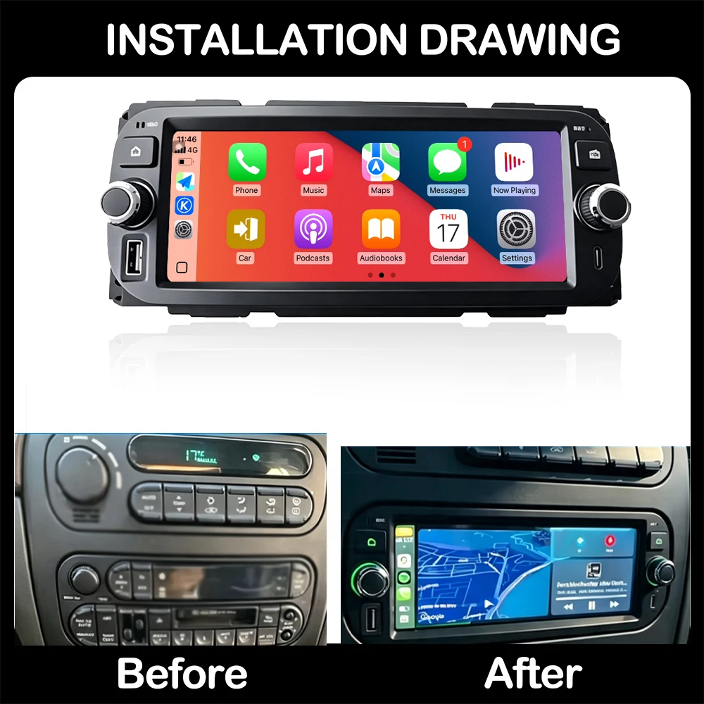 For Jeep Grand Cherokee Liberty Wrangler Chrysler 2002-2006Android Auto Carplay Car Radio Multimedia Video Player GPS Navigation