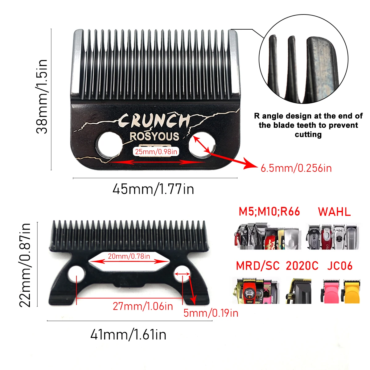 ROSYOUS CRUNCH DLC Blade Professional Clipper Accessories Replacement for JUCAI JC06 V001 V003 8148 M10 Madeshow Wmark Kulilang