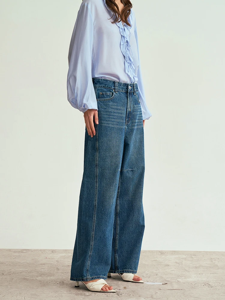 

Spring New Arrival Blue Denim Casual Wide Leg Pants 3D Tailoring LIAC ROC 25 Loose Fit Straight Cut Jeans Versatile Casual Tr...