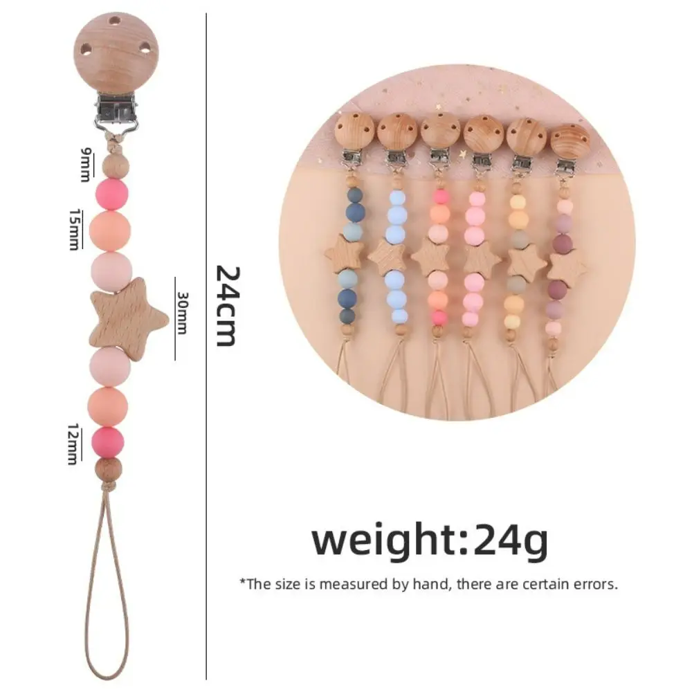 Soother Holder Nipple Holder Clips Children Wood Baby Teether Toys Straps Baby Pacifier Chain Pacifier Holder Clips Dummy Clips