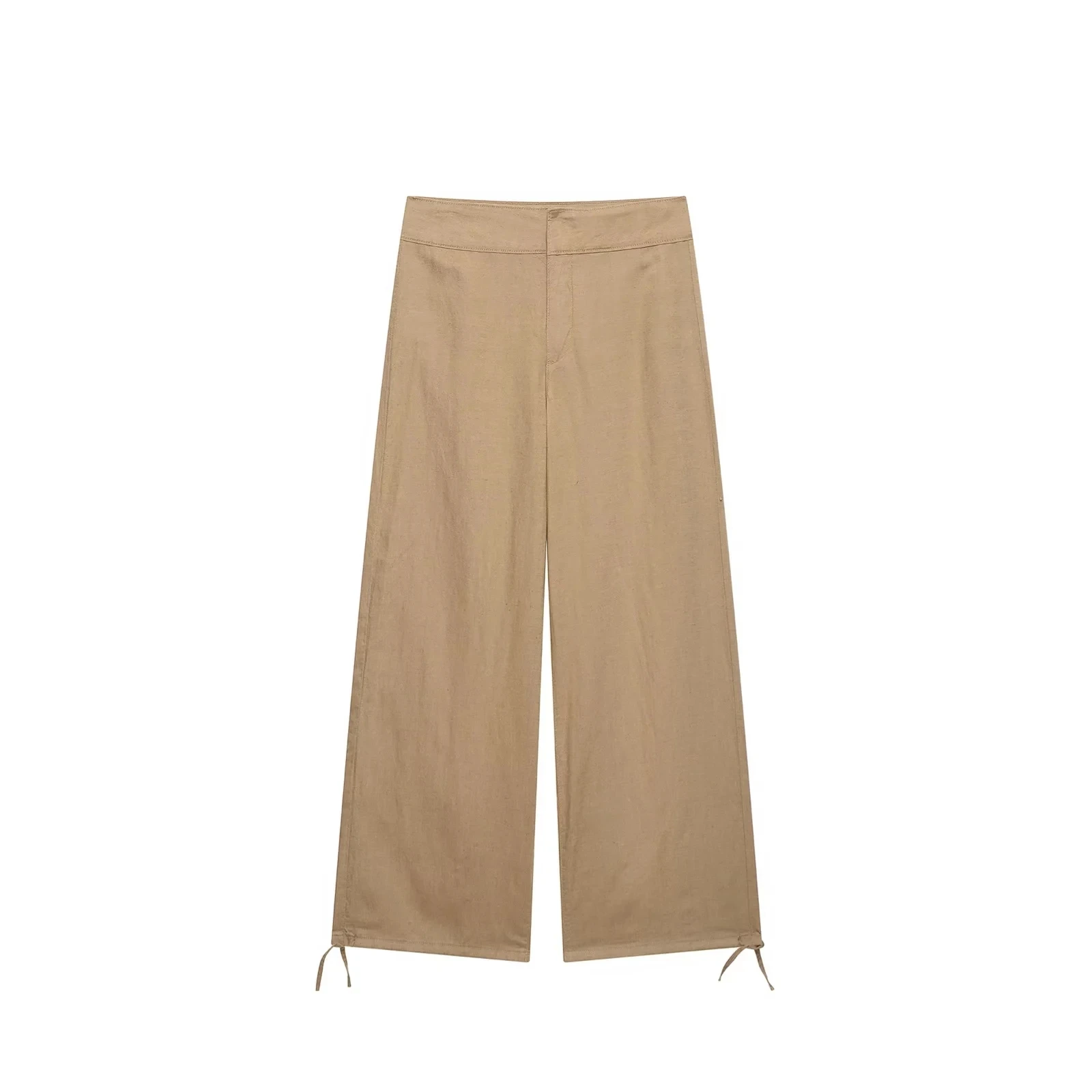KONDALA Vintage Khaki Einfarbiger Damenanzug, Neckholder Ärmellos Rückenfrei Plissiert Schmal Geschnittene Weste, Weite Hose, Modische Elegante Sets für Herbst 2026 – Detail 6