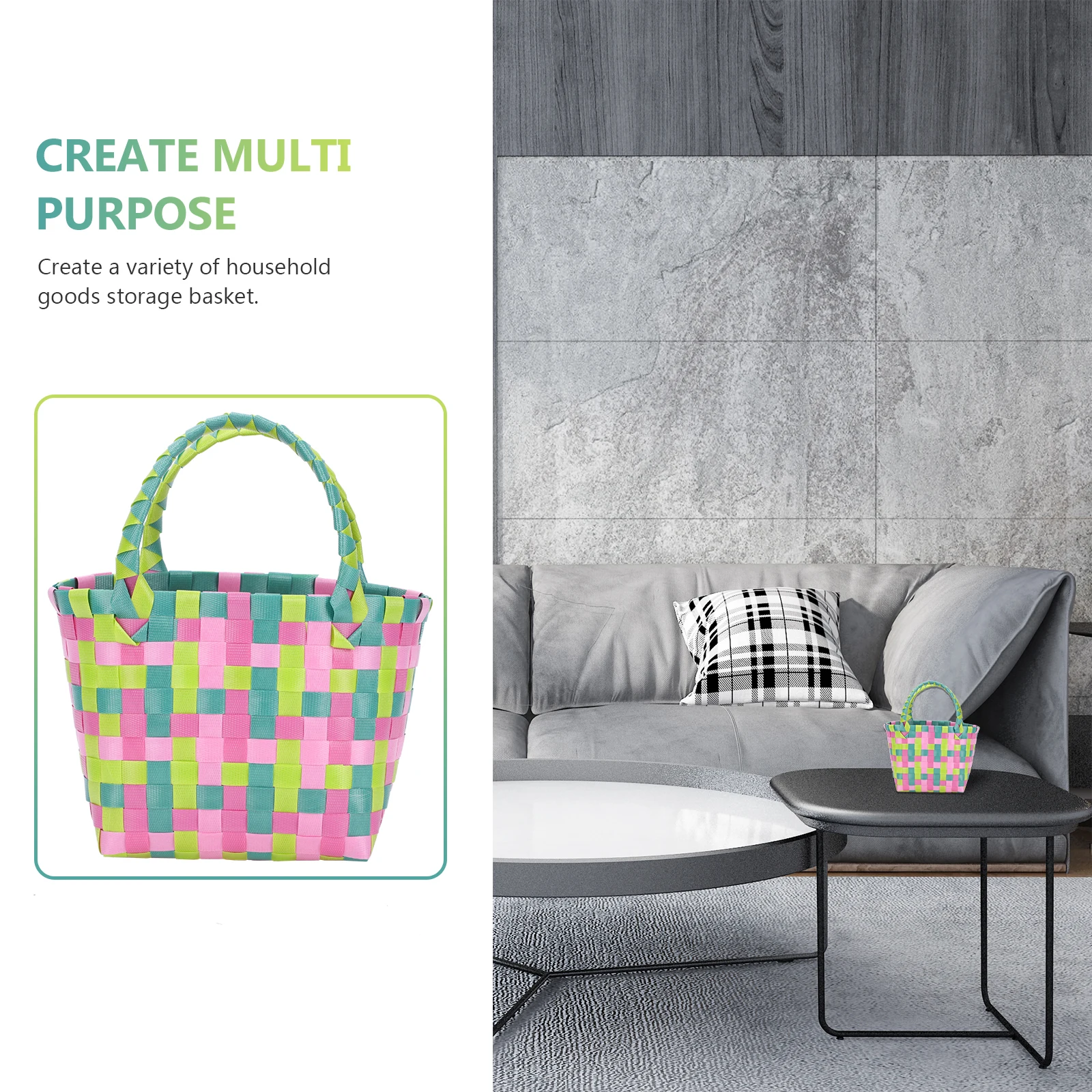 

1pc Colorful Plastic Baskets Green Mini Storage Basket Female Square Bag Beach Bag Retro Smooth Edges Household Multi