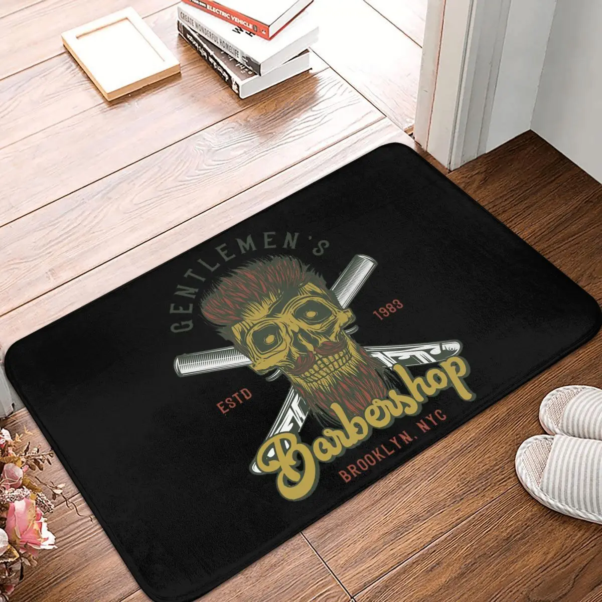 

Gentlemen Barbershop Skull Non-slip Doormat Classic Bath Bedroom Mat Prayer Carpet Flannel Modern Decor