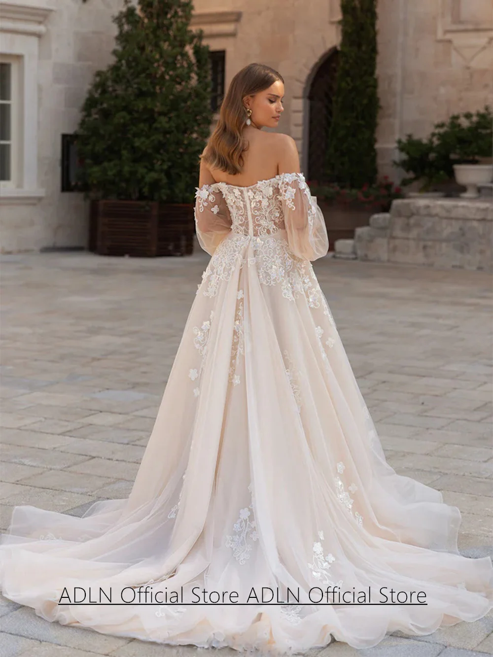 Princess Wedding Dress Vestido De Noiva Customized Puff Sleeves See Through Applique A Line Champagne Bridal Gown Bride Dresses