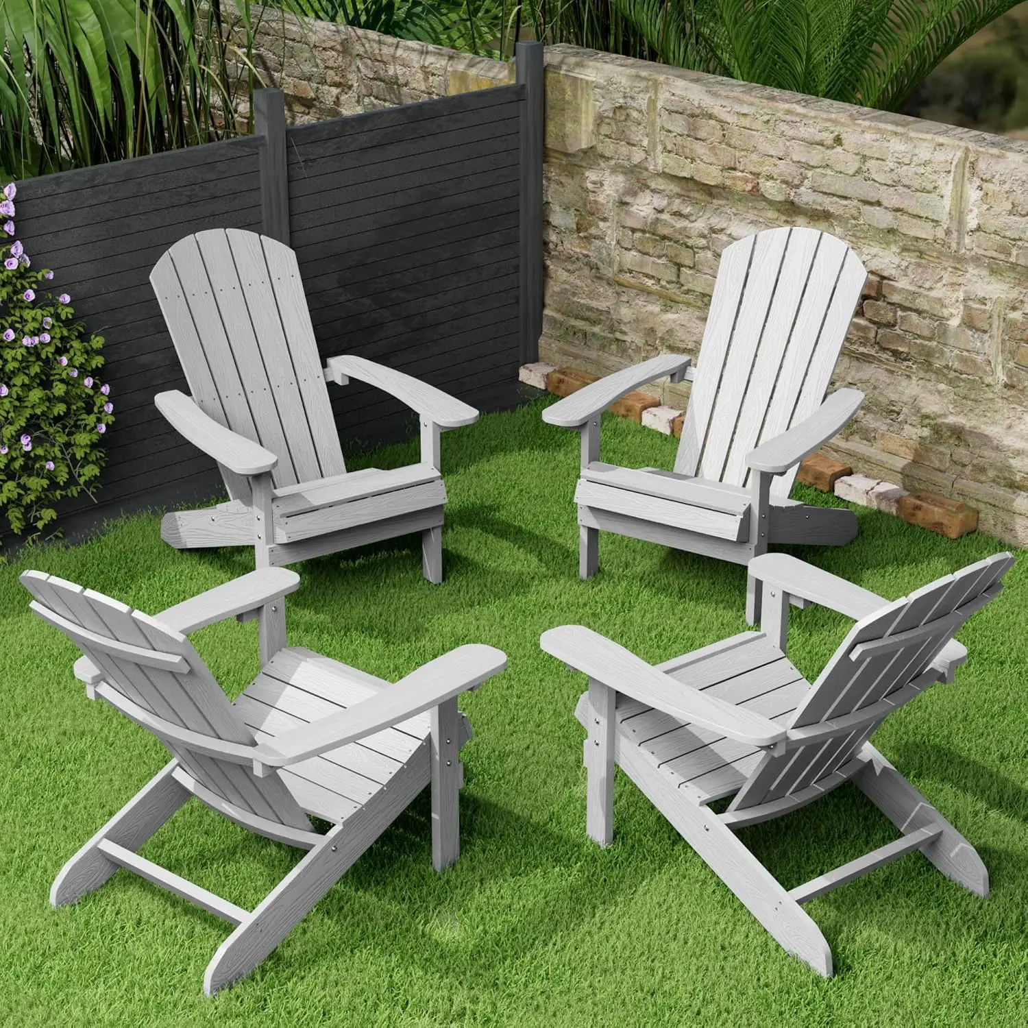 Adirondack Chairs Set of 4 Plastic Weather Resistant-Grey, Modern Poly Lumber Outdoor Chairs Like Real Wood, Widely, Customized