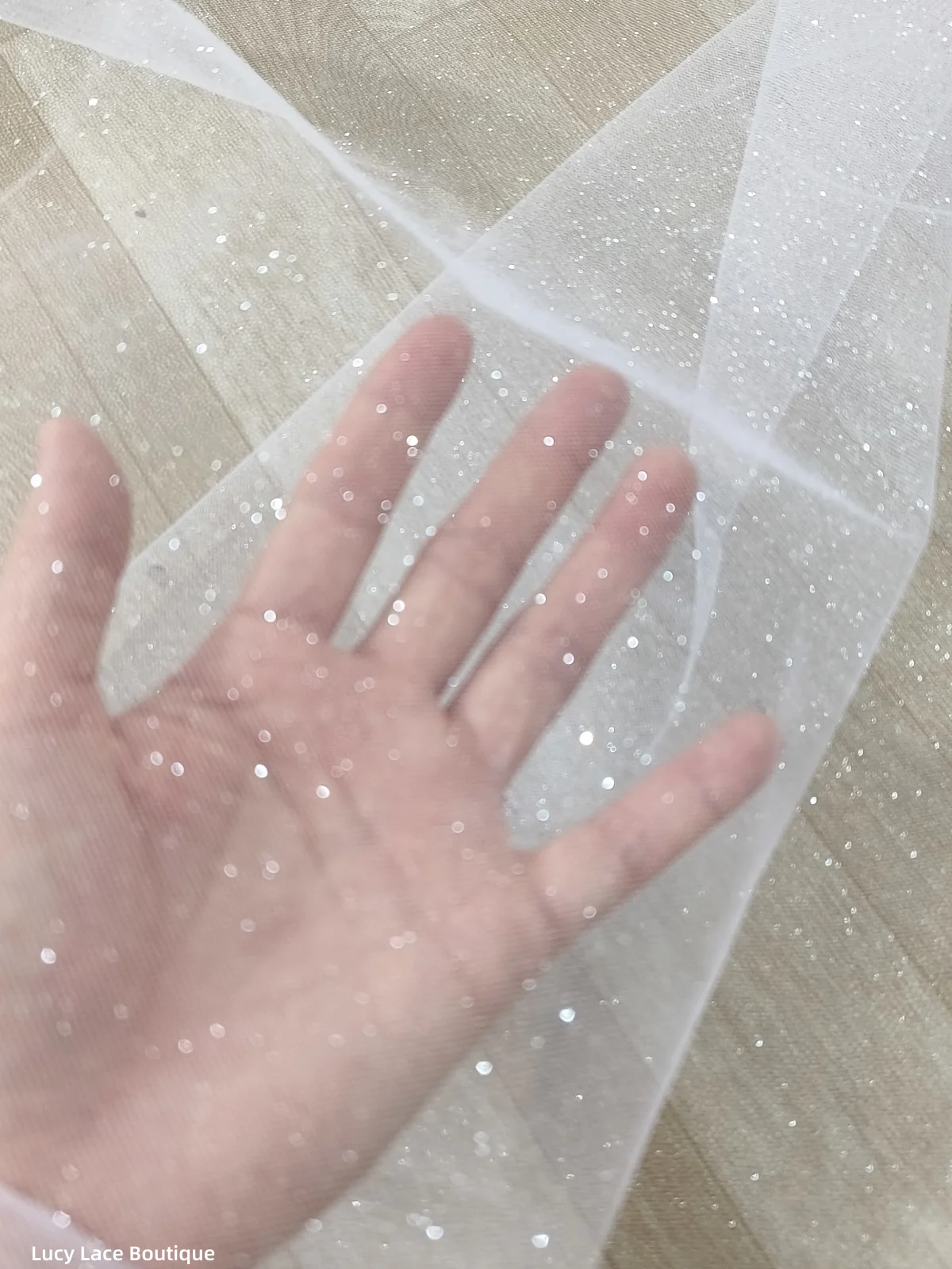 300CM Wide Glitters Tulle Lace Fabric Textile Fabric Glitters Off White with Silvery Color Wedding