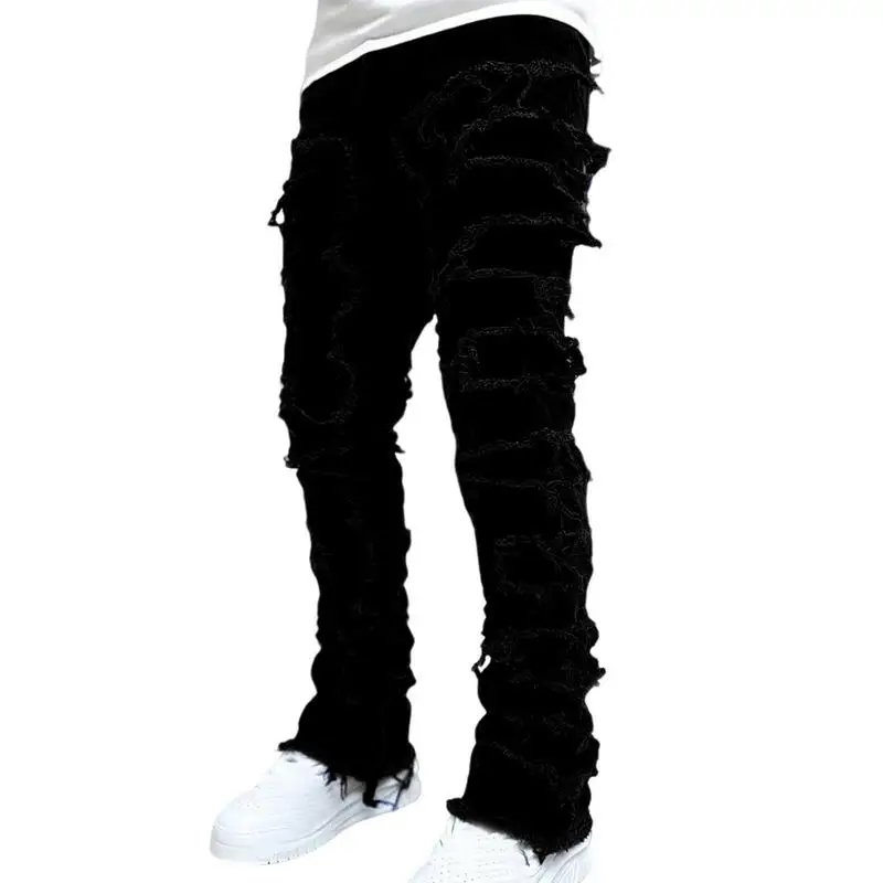 

Mens Ripped Jeans Stacked Hip Hop Biker Pants Soft Distressed Destroyed Slim Fit Straight Leg Denim Pants For Dating Causal