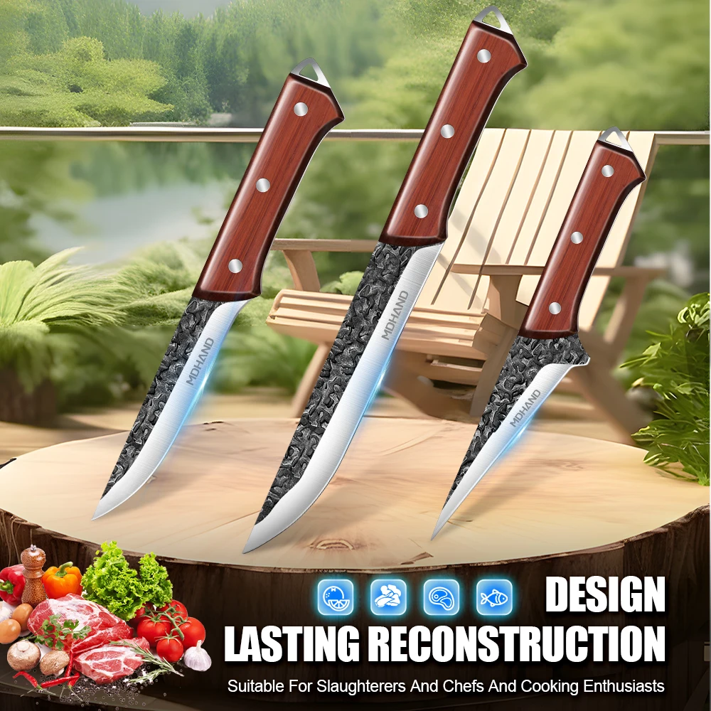 Handgeschmiedetes Ausbeinmesser aus Hochkarbon-Stahl mit Pakkaholz-Griff, Scharfes Küchenmesser für Fleisch, Fisch und Geflügel, Metzger-Filetiermesser