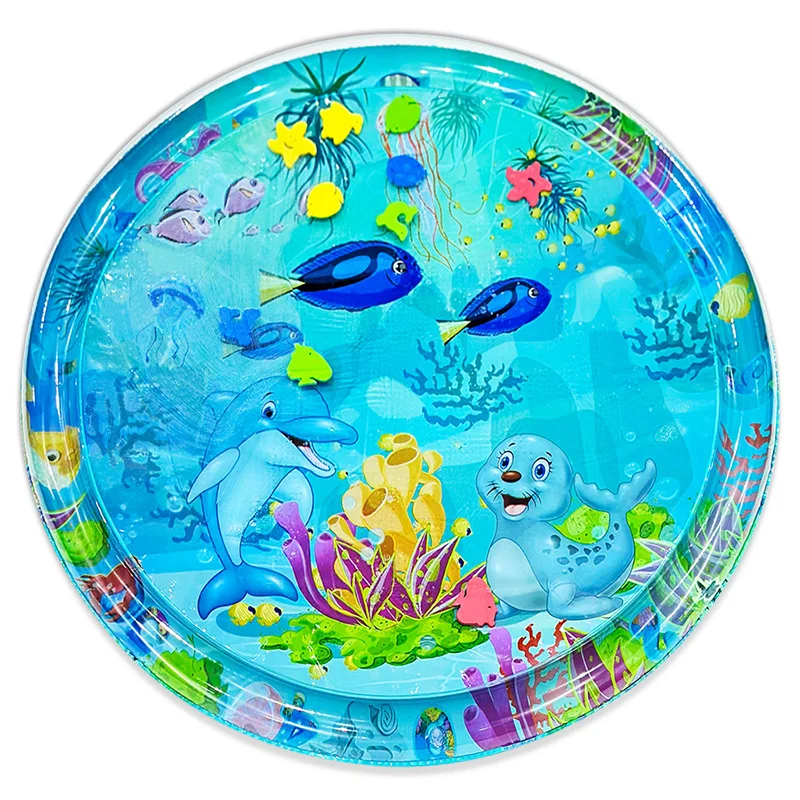 1pc 100cm Large Baby Playing Water Mat Dolphin Seal Pattern PVC Inflatable Round Play Mat Cushion Kids Gift Cats Water Bed
