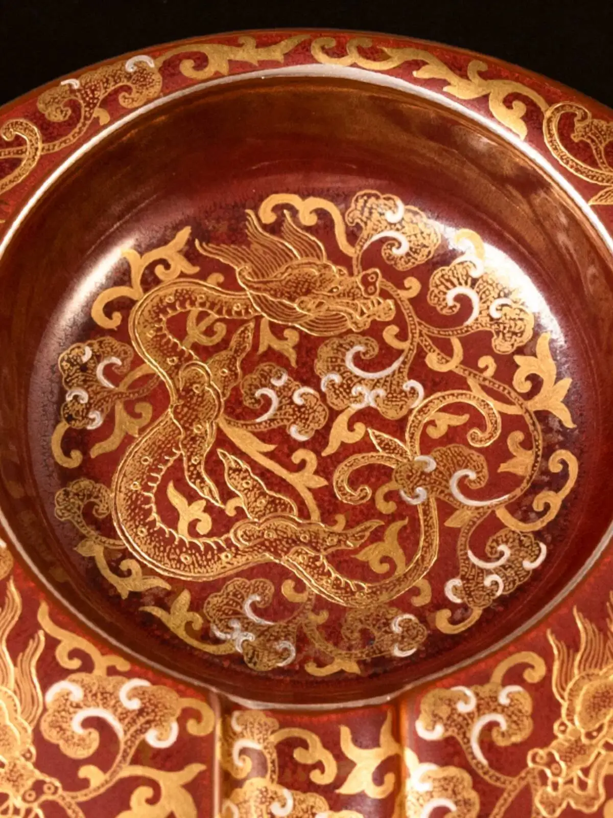 Holy Mountain Handmade Purple Gold Glaze Hand-Painted Golden Dragon Jingdezhen Ceramic Ornament Cigar Jar