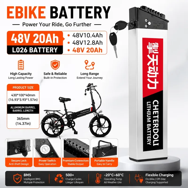 Samebike LO26 20LVXD Battery 48V 20Ah 14Ah 10Ah Li-ion Batteries Rechargable for Folding Ebike 500W 750W 18650 Batterie Pack