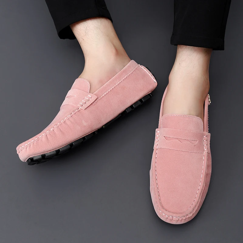 Fall Men Loafers Genuine Leather Casual Shoes Breathable Driving Shoes Fashion Moccasins Green Cow Suede Loafers Office Shoes