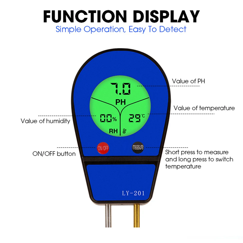 3 in 1 Soil PH Meter Moisture Temp PH Tester Humidity Sunlight Garden Flowers Moist Detector Soil Moisture Sensor Meter