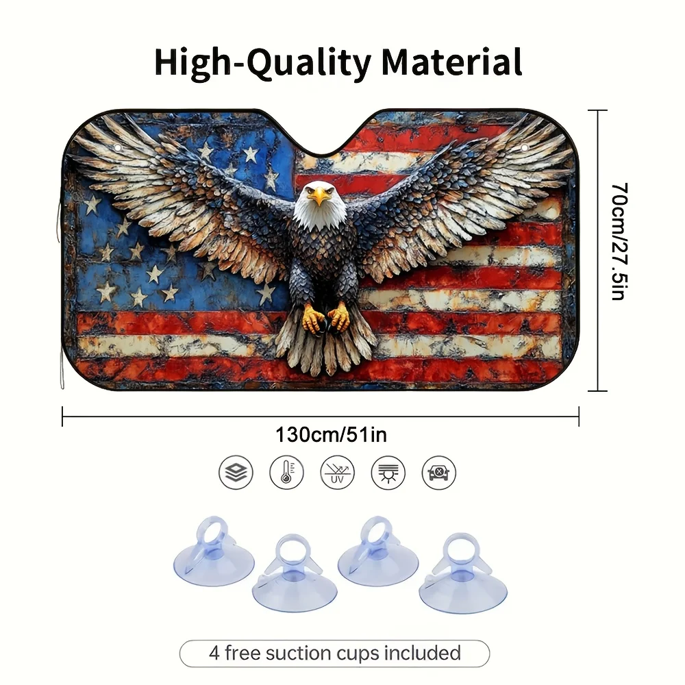 1pc Patriotic Eagle On Flag Car Sun Visor - 2D Flat Printing, UV Protection & Heat Reduction, Fit For All Vehicles, Durable Suns