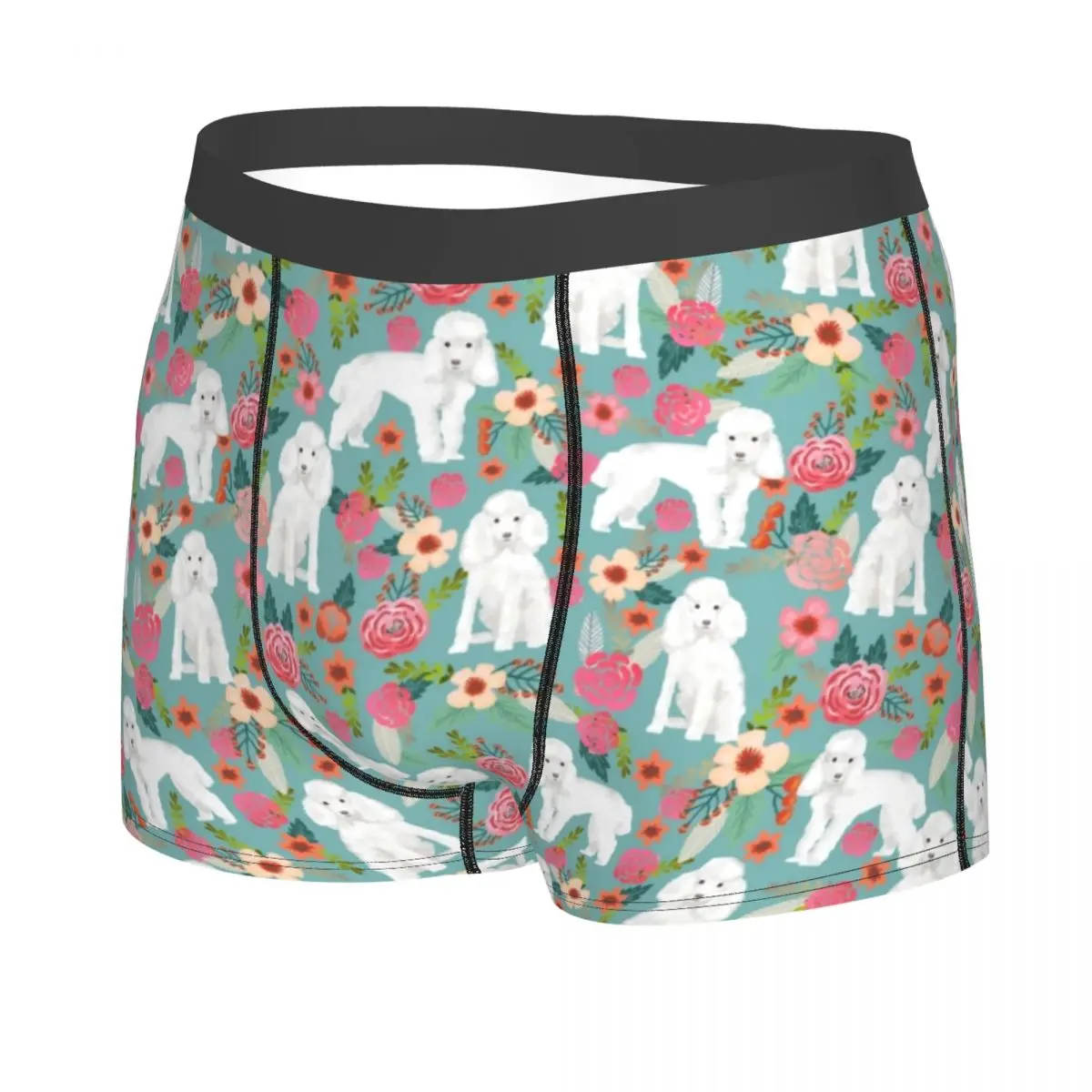 Male Fashion Vintage Poodle Dog Floral Underwear Pudel Caniche Boxer Briefs Stretch Shorts Panties Underpants