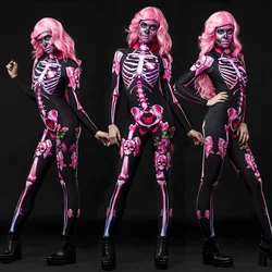 Halloween Horror Nights Spooky Season Pink Horror Skeleton Bride Ghost Cosplay Atmosphere Costume Party Prom Women's Jumpsuit