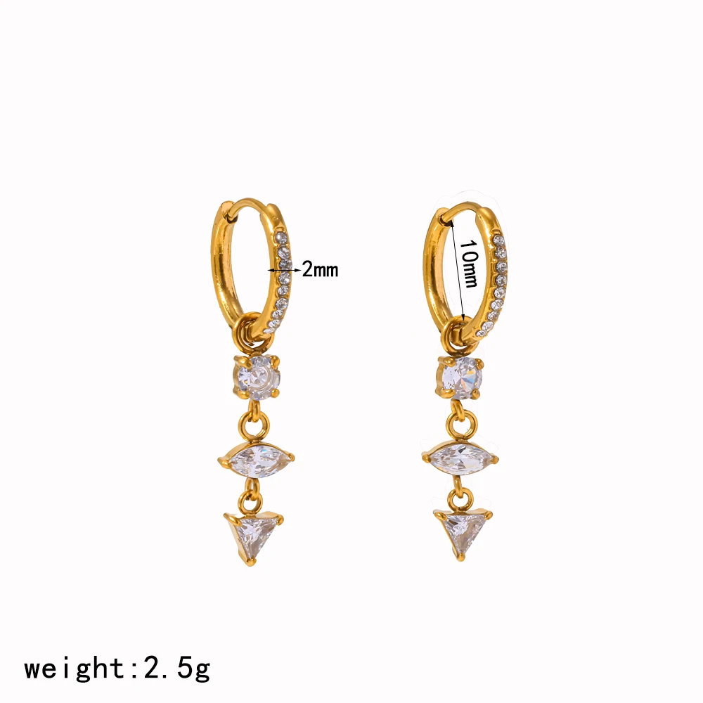 18K Vergoldete Edelstahl-Kristall-Zirkon-Anhänger Huggie-Ohrringe für Damen Hochwertiger Luxus-Partyschmuck – Detail 6