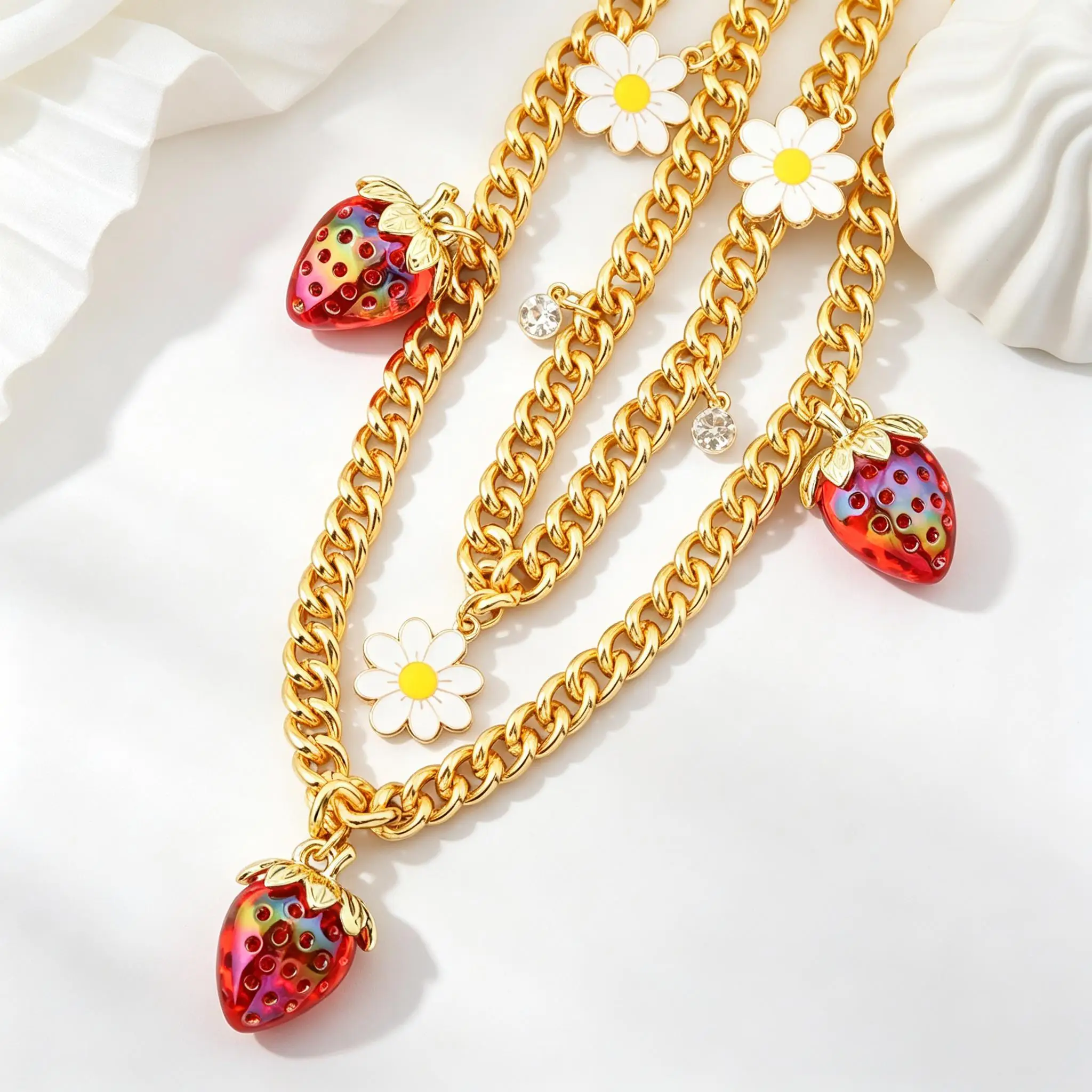 Cherry Blossom And Strawberry Bag Pendant Keychain Fruit Backpack Charm Accessory Handbag Extension Chain Diy Accessory Gift