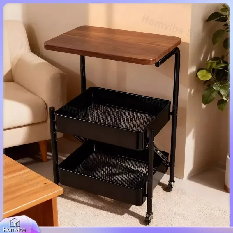 for Medieval Folding Trolley Shelf Floor to Ceiling Bedroom Bedside Table Storage Snacks Rack Coffee Table Living Room Side