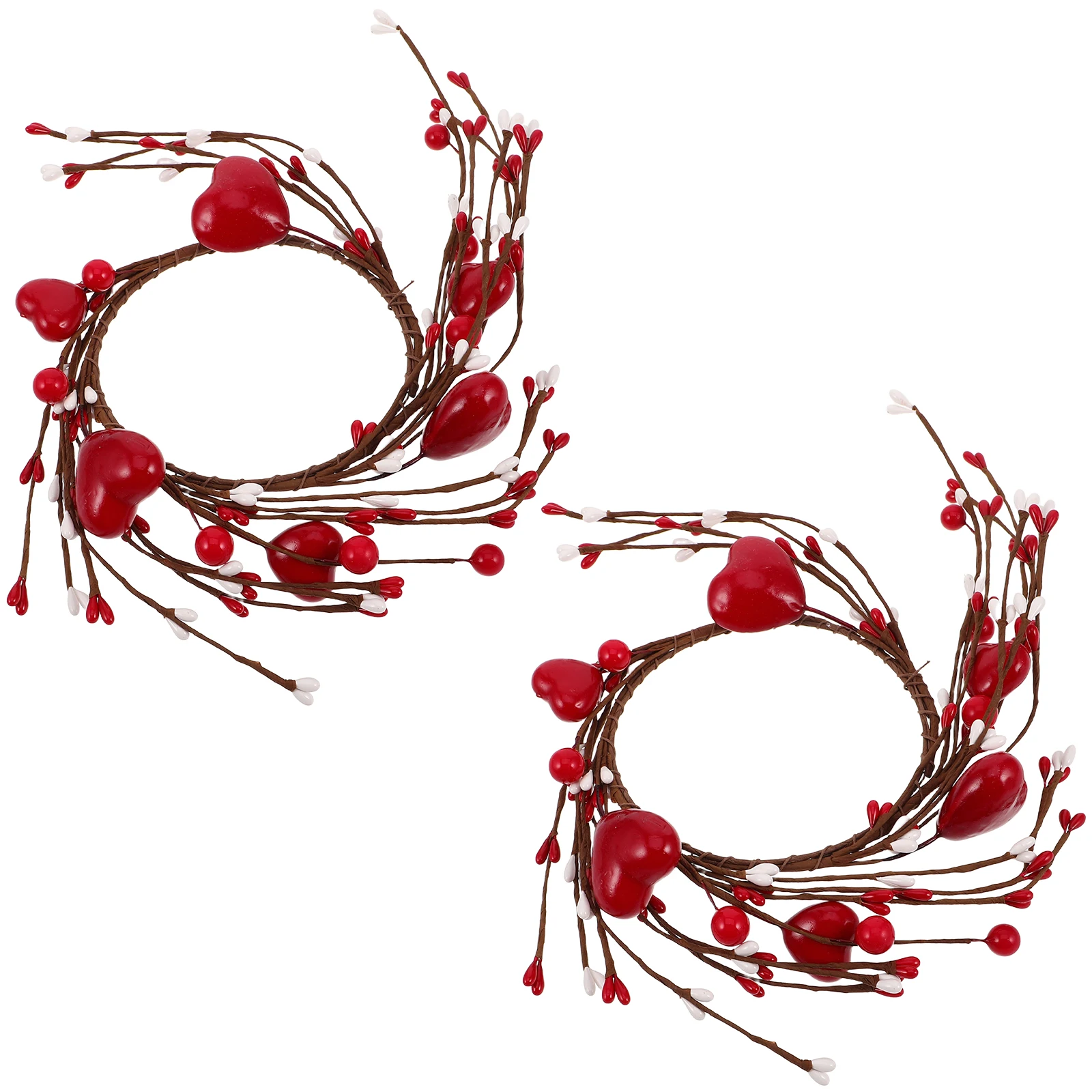

2 Pcs Valentine C Rings Heart Shaped Red Berry Wreaths Holiday Party Tealight Holder Mother Day Gifts Artificial