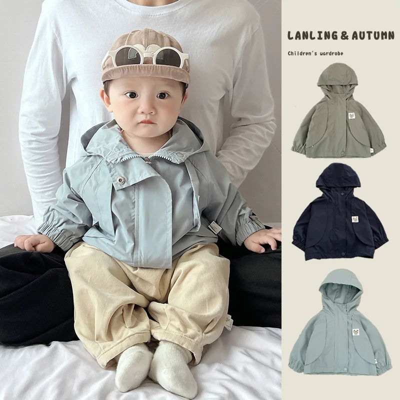 Boys' Spring and Autumn Trench Coat Korean Hooded Outdoor Assault Suit Boys' Baby Fashion Jacket Top