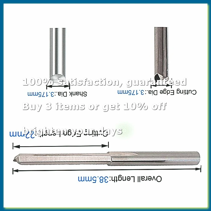 10PCS 3.175mm Shank Double Edged Tungsten Steel Milling Cutter, 2 Flutes CNC Cutting Tool