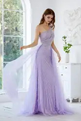 Luxury Dubai Lavender Evening Gown Mermaid Side Slit Lilac One Shoulder Wedding Formal Party Dress