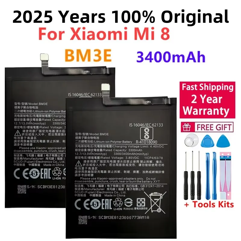 

2025 100% Original BM3E For Xiaomi Mi 8 Mi8 M8 Real 3400mAh Replacement Batterie Bateria Fast Shipping