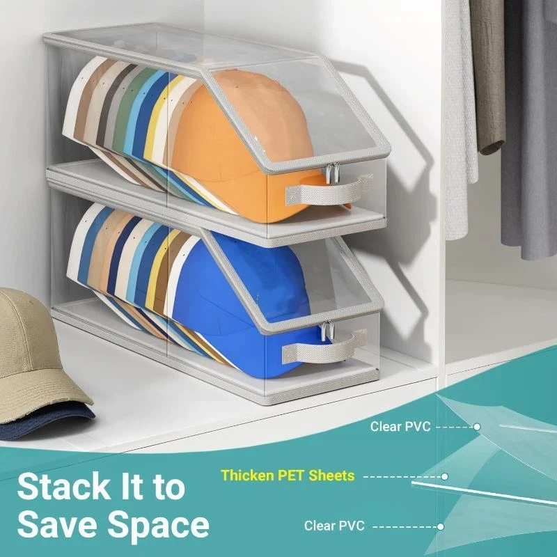 Transparent Baseball Hat Storage Box, Holds 12 Hats, Stackable And Foldable, Cap Organizer Storage, Dustproof Storage Box 1PC