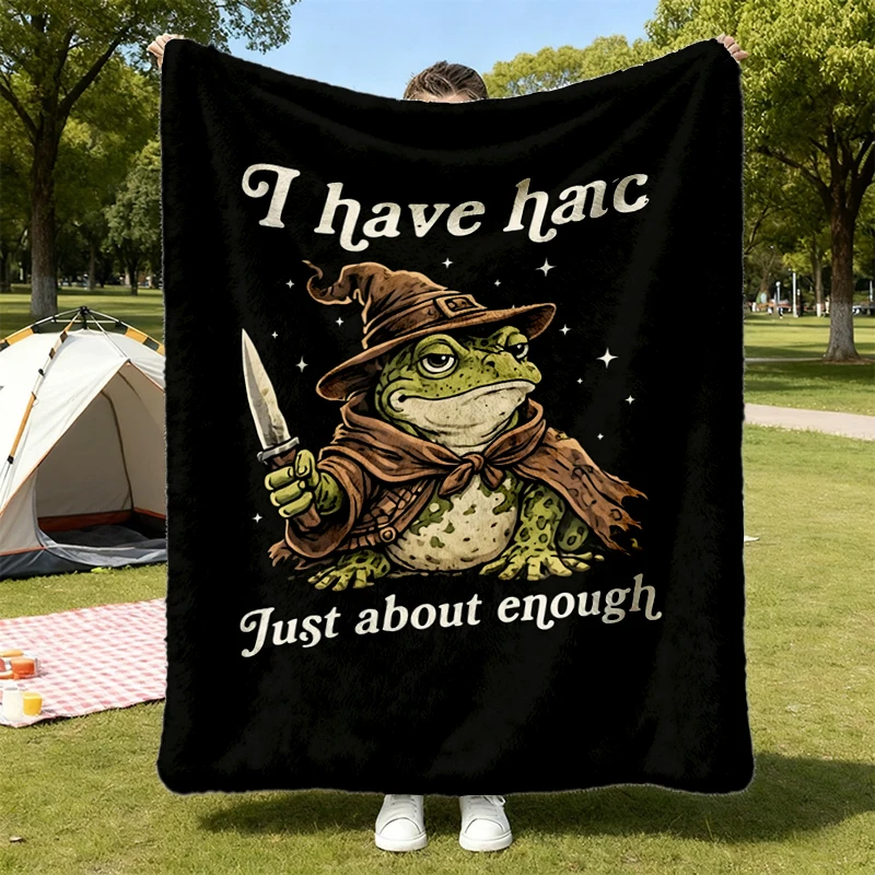 I Have Had Just About Enough Frog Flannel Blanket, Funny Frog With Knife Flannel Throw, Burnout Humor Meme Cozy Blanket