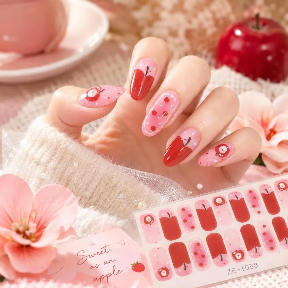 Nail Art Christmas Nail Sticker DIY Oval Press-On Manicure Stickers Self Adhesive UV Semi-cured Nail Decoration Stickers Girls