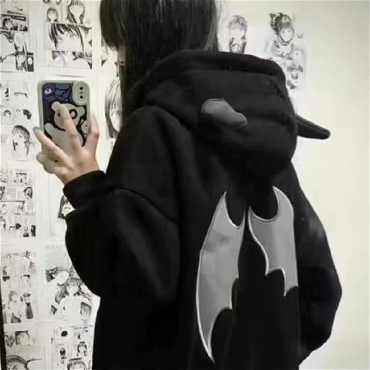 Cool Evil Horns Hoodies Women Men Vintage Harajuku Hoodie Zip Up Sweatshirt Hip Hop Y2k Aesthetic Grunge Cardigan Tops Girl