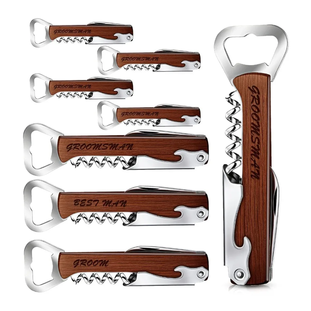 Custom Bottle Opener Personalized Professional Waiters Corkscrew Wood Grip Portable Screw Multifunction Wine Beer Bottle Opener